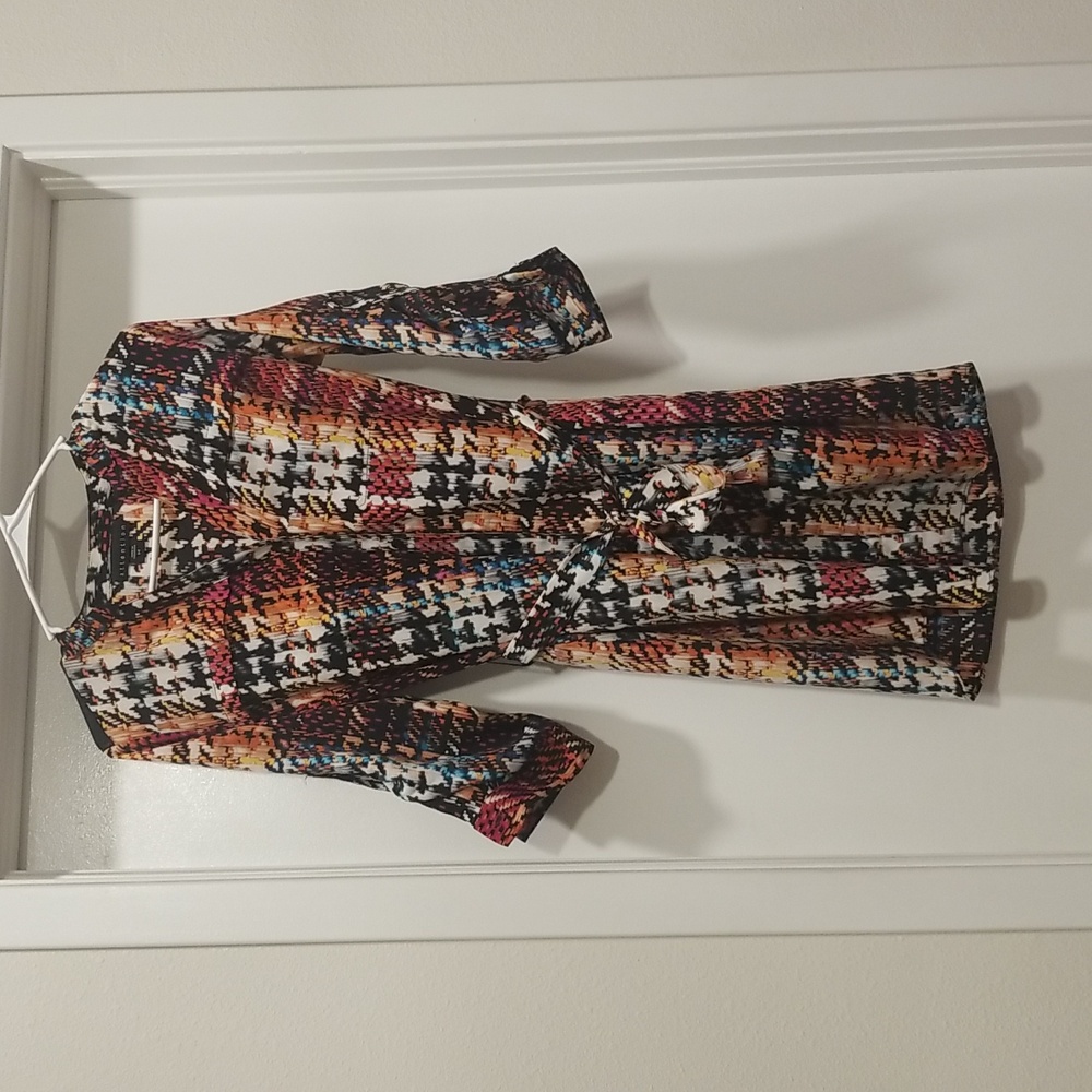 Shirt Dress Tunic Boho Belted Multicolor Pockets Retro Tie Wrap Vintage Quarter